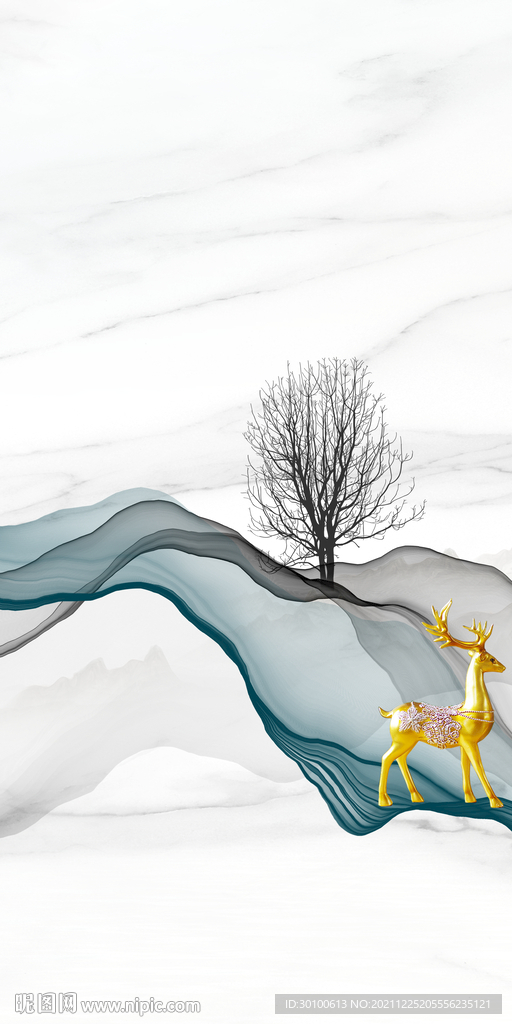 爵士白家装玄关山水 tif分层