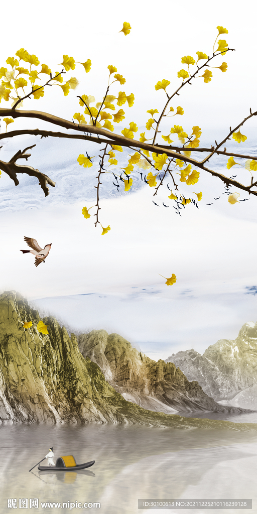 银杏家装玄关山水 tif分层