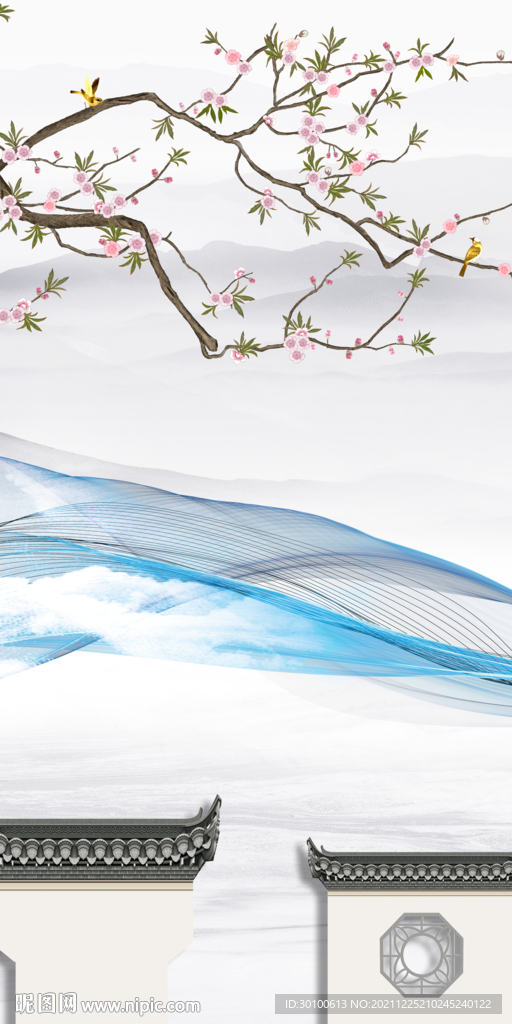 徽派简约山水玄关 tif分层