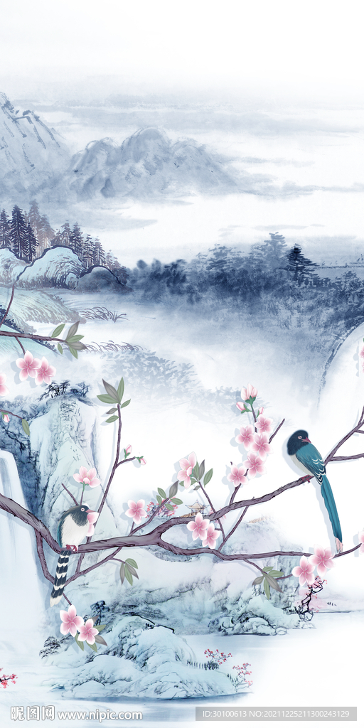 花鸟简约山水玄关 tif分层