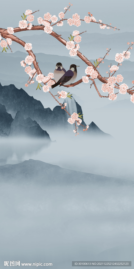 花鸟 家装玄关山水 tif分层