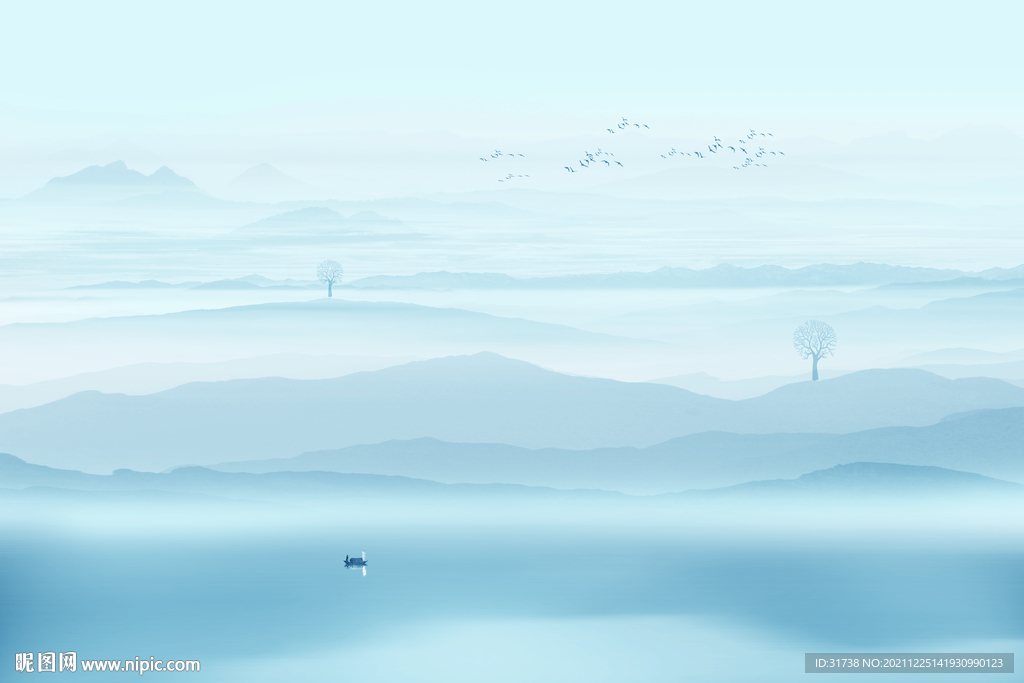 中式意境水墨山水画