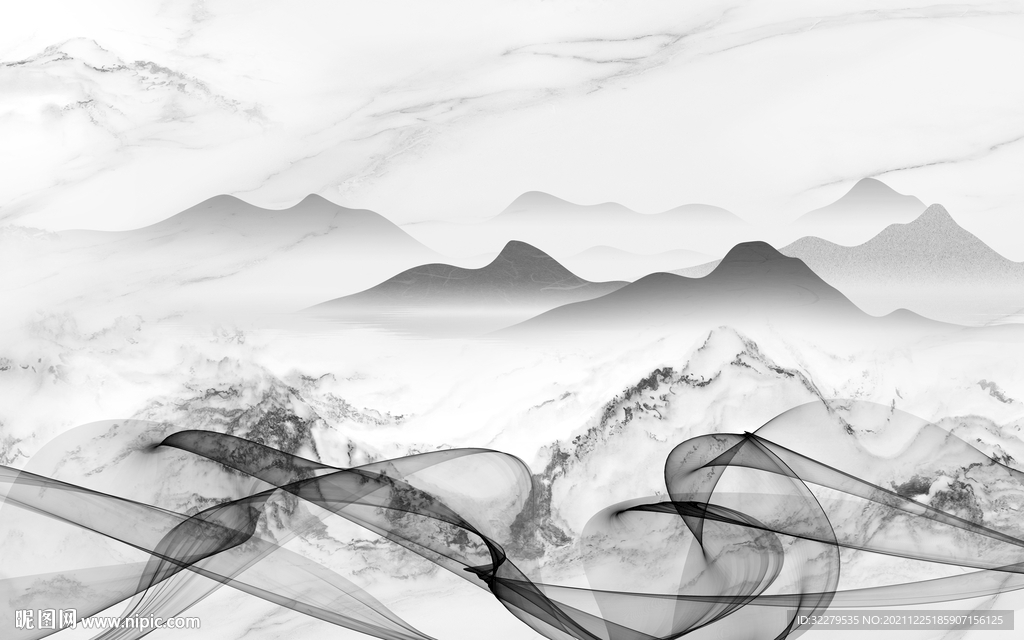 高档灰色爆款山水 分层TIF