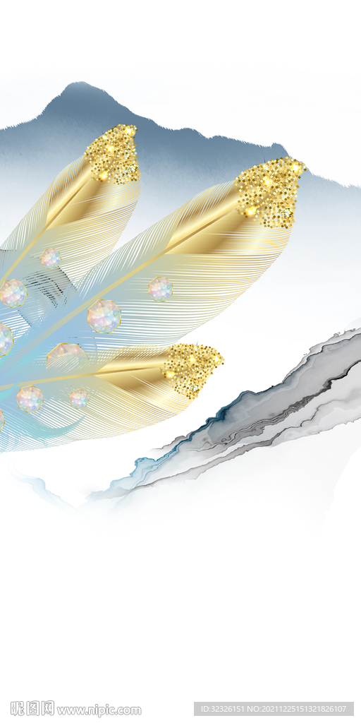 羽毛现代玄关框画 TiF分层