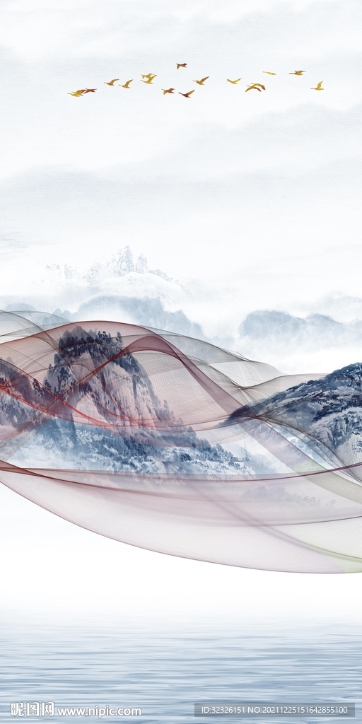 线条玄关背景墙画 TiF分层