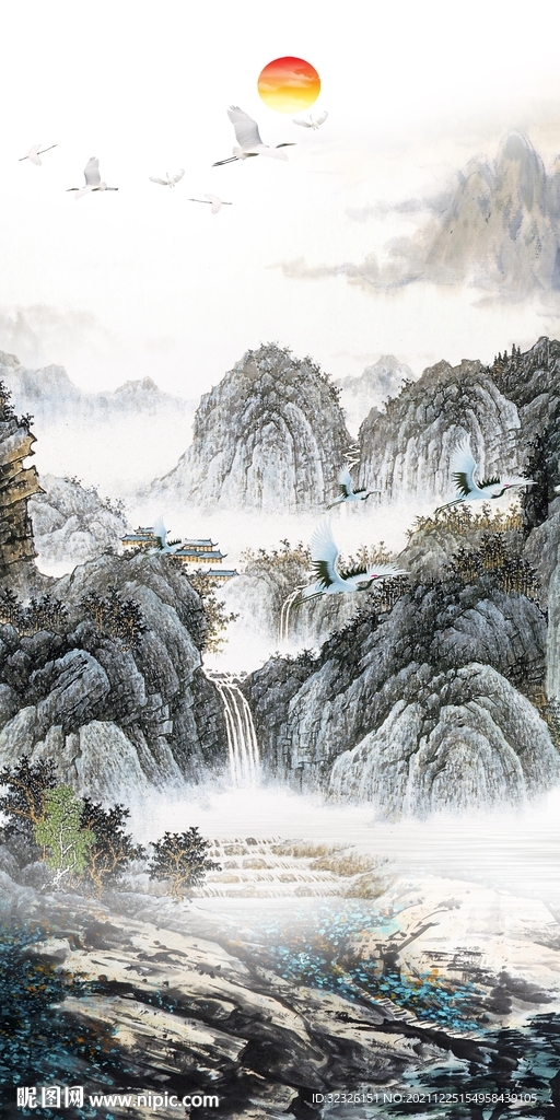 中式玄关背景墙画 TiF分层