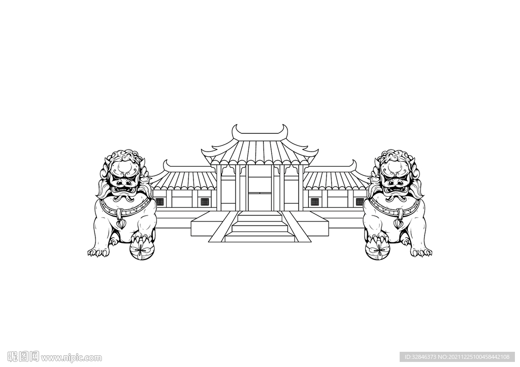 中式古建筑石狮子