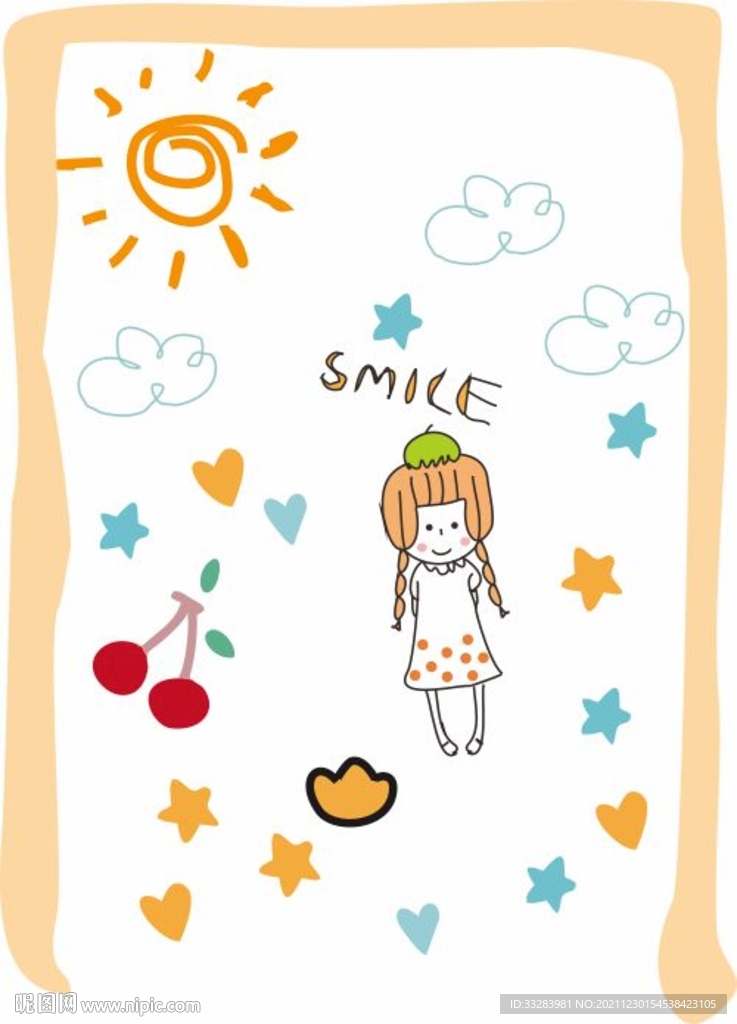 小女孩手绘贴纸