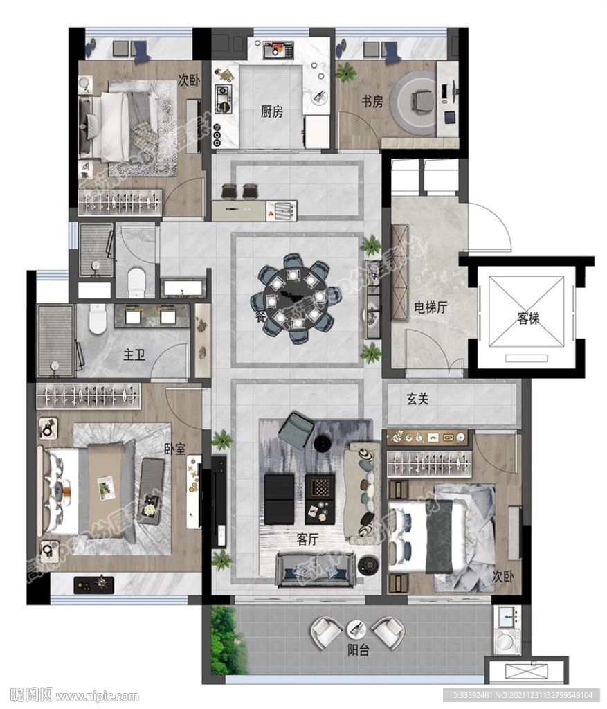 室内户型彩平图