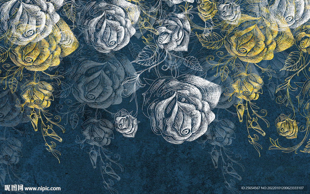 植物花卉手绘电视沙发背景墙