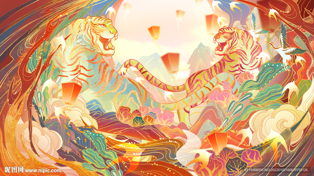 虎年插画新年吉祥海报