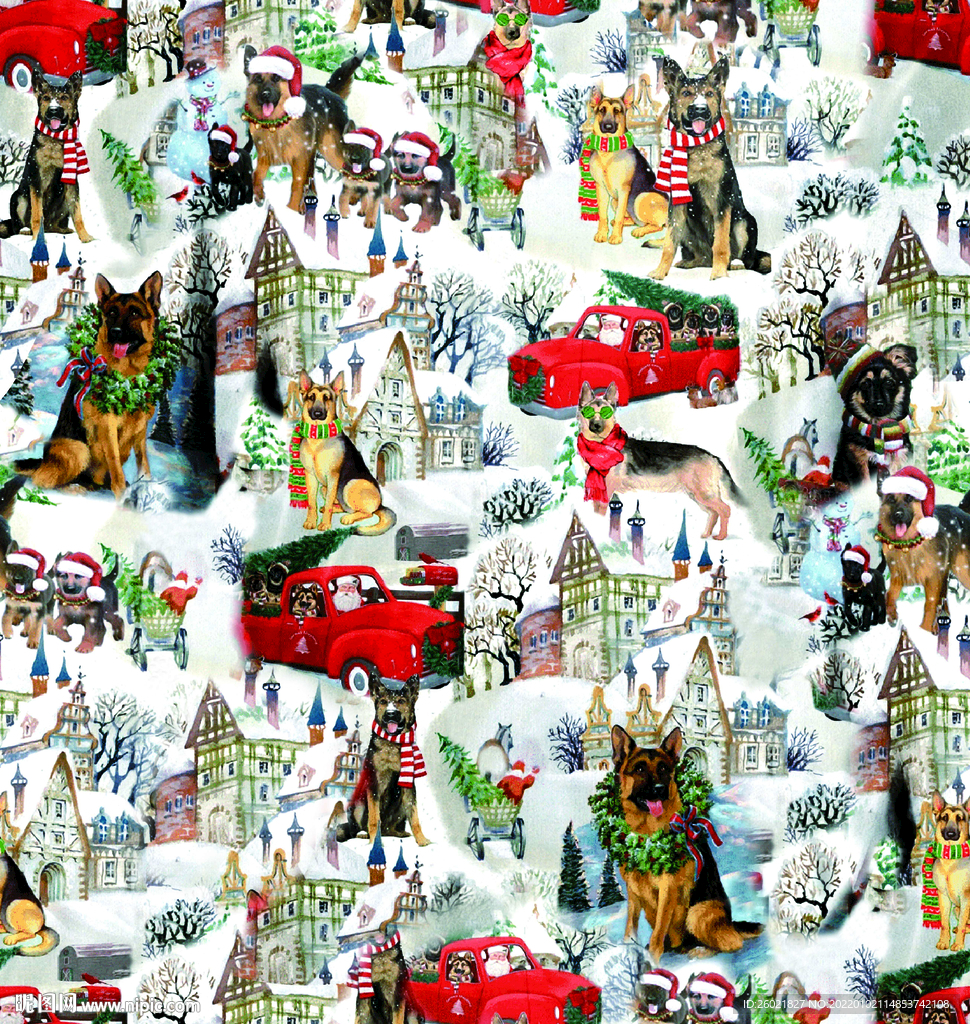 圣诞节狗狗汽车数码印花
