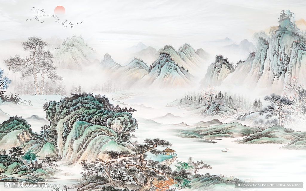 新中式山水新背景画 tif分层