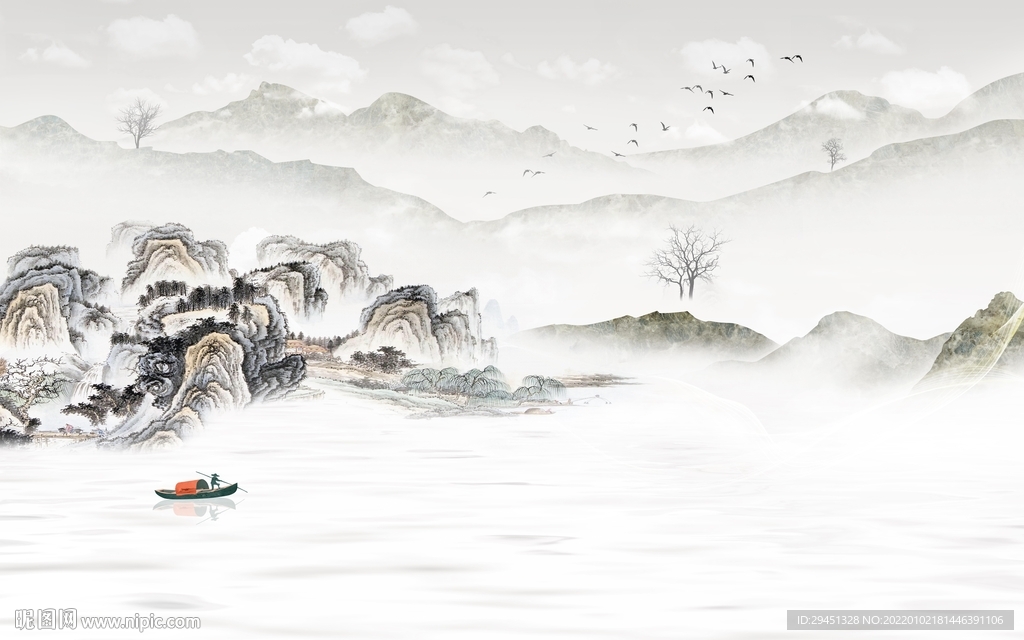 高档 客厅电视山水 tif分层