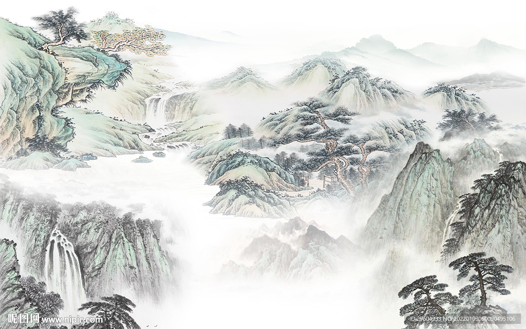 国画客厅山水图 tif分层画