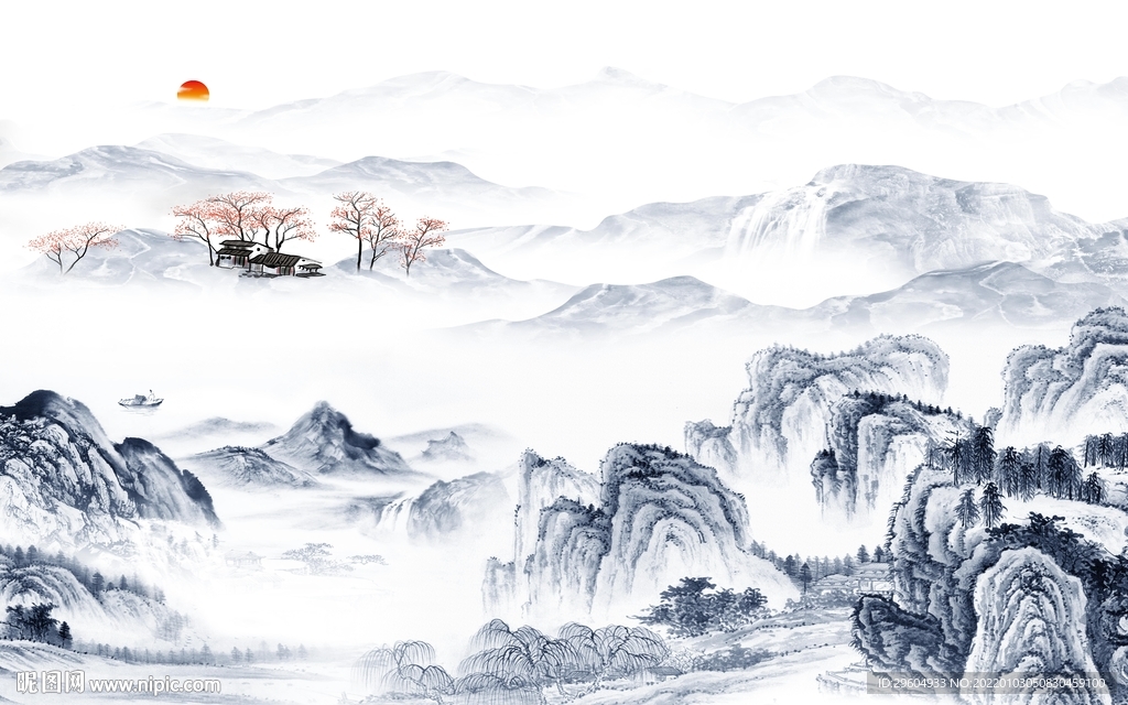 大气客厅山水图 tif分层画