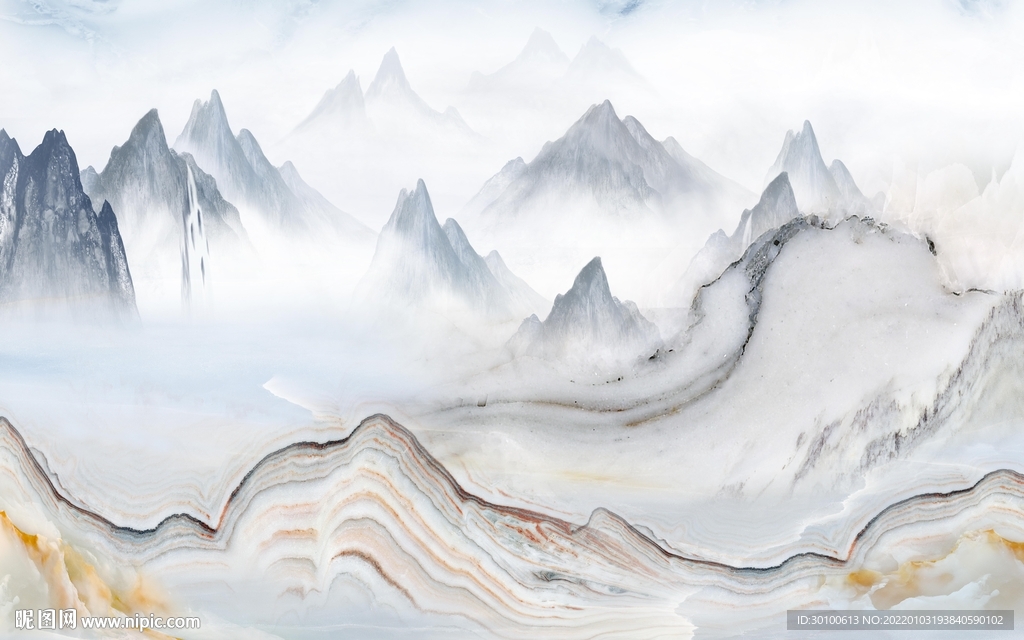 新中式客厅背景山水 tif分层