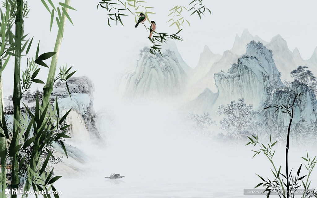 最 新背景墙山水 TIF分层