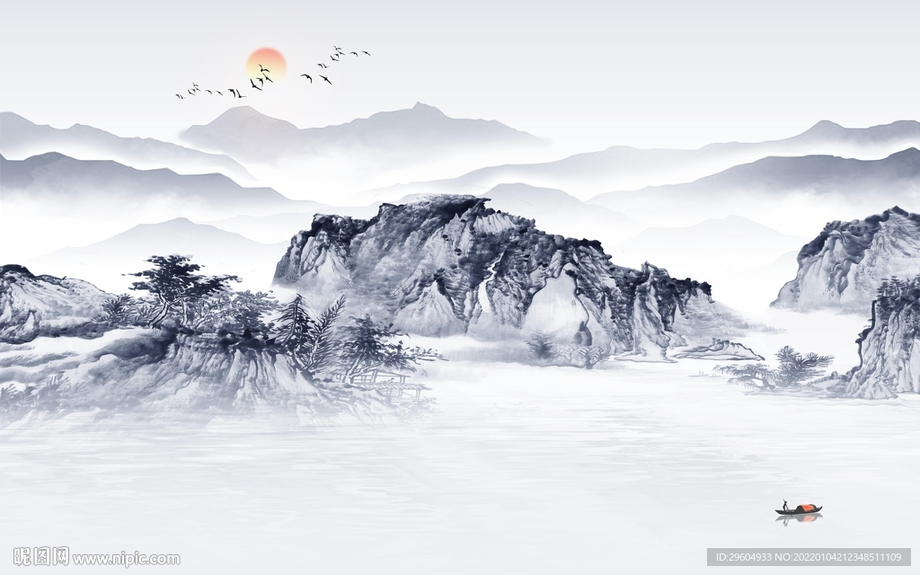 最新意境山水背景 TIF分层