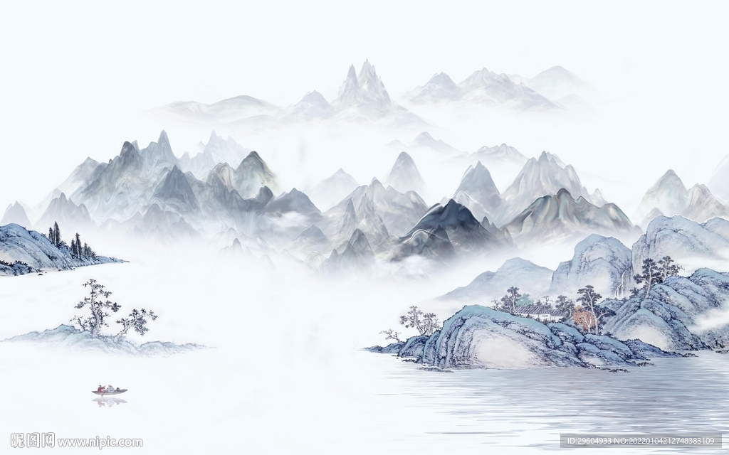 别墅 意境山水背景 TIF分层