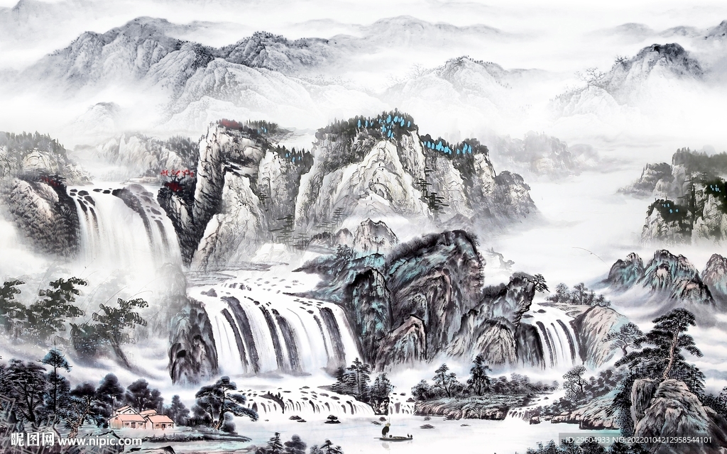 新中式意境山水背景 TIF分层