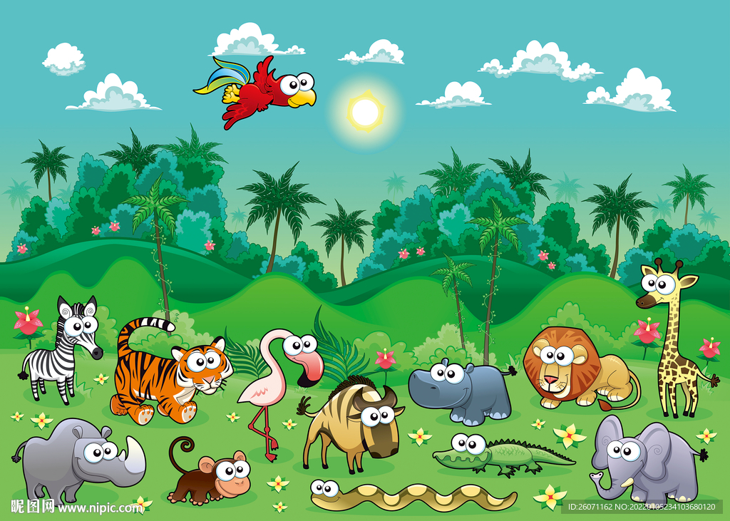 手绘动物园背景墙