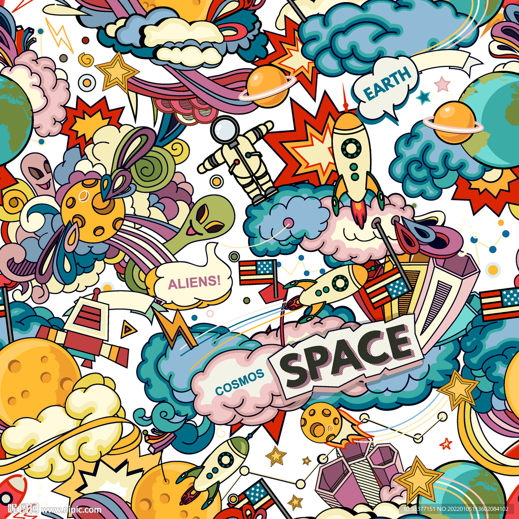 涂鸦 抽象 卡通 外星人 火箭