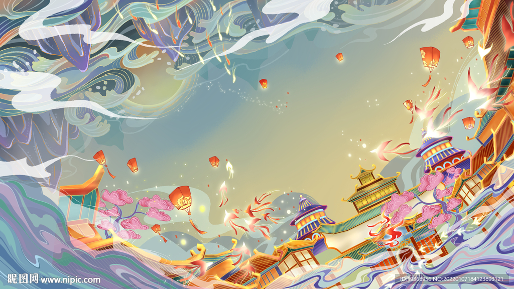 插画新年吉祥背景展板