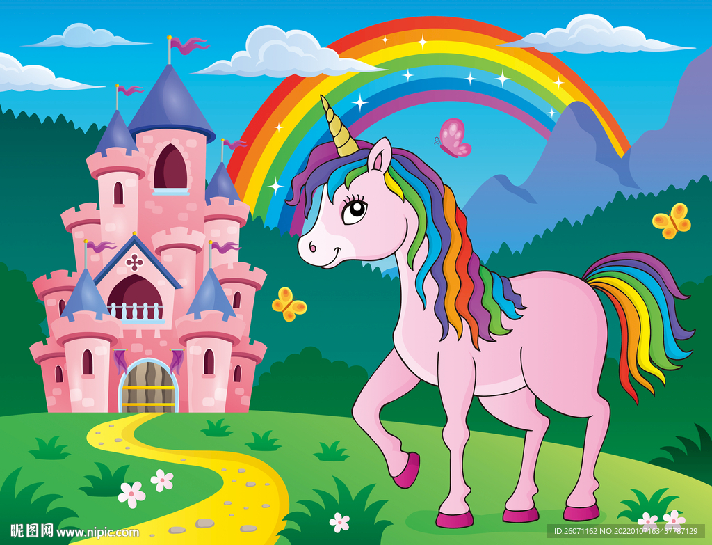 梦幻城堡 马 儿童画