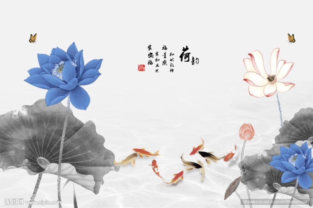 中式荷韵背景墙