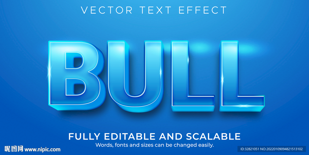 蓝色发光立体字体样式效果