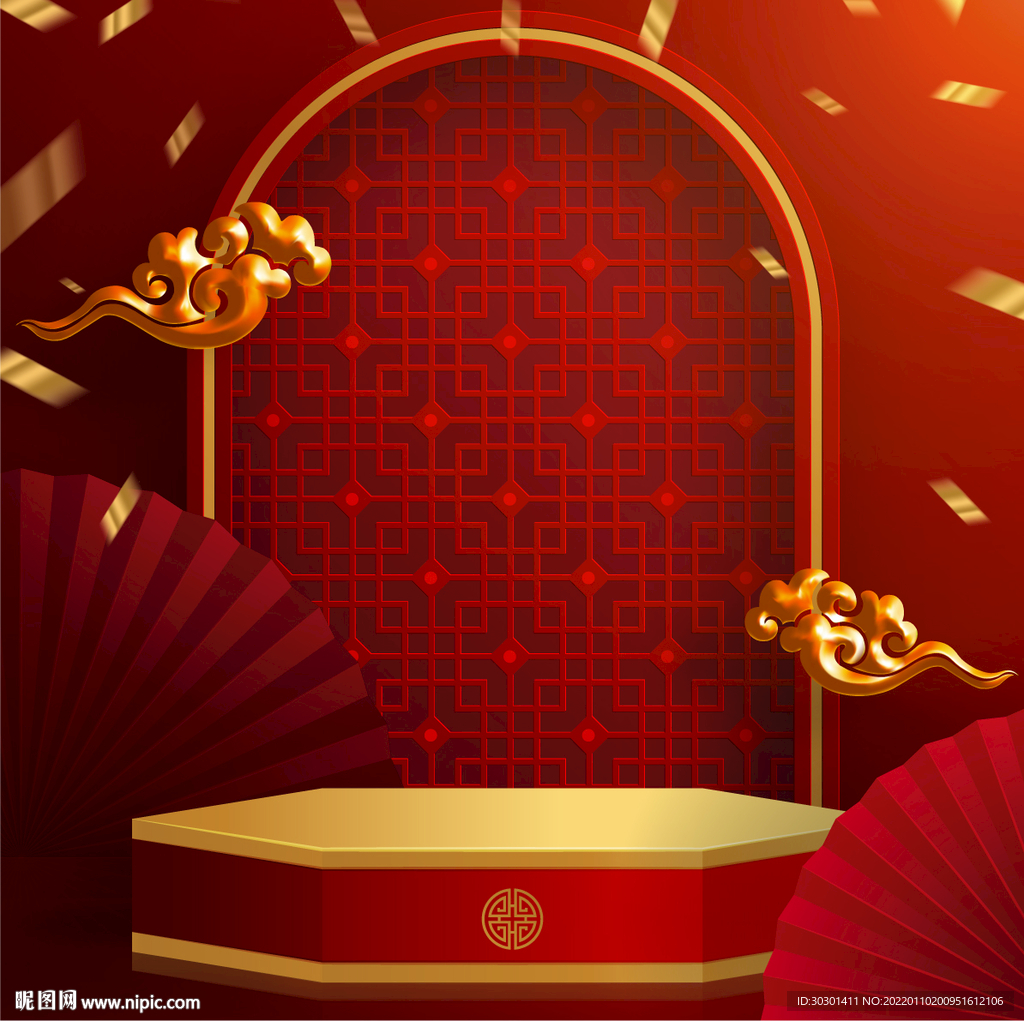 红色春节中国风展台海报背景