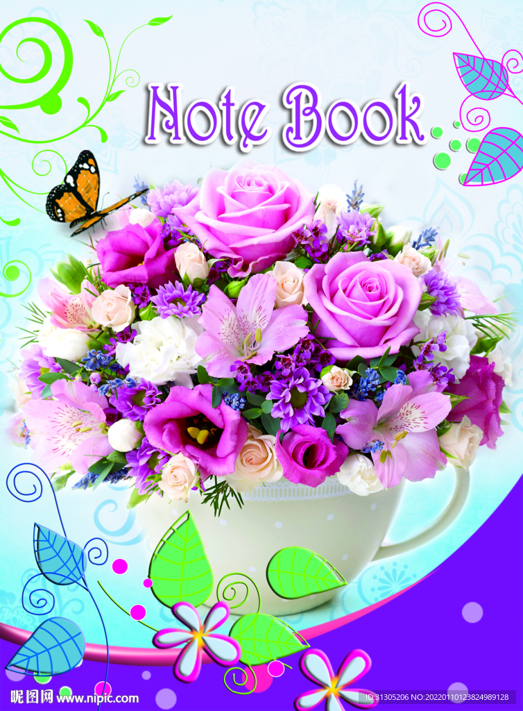 本子封面 花草 蝴蝶 外贸本子