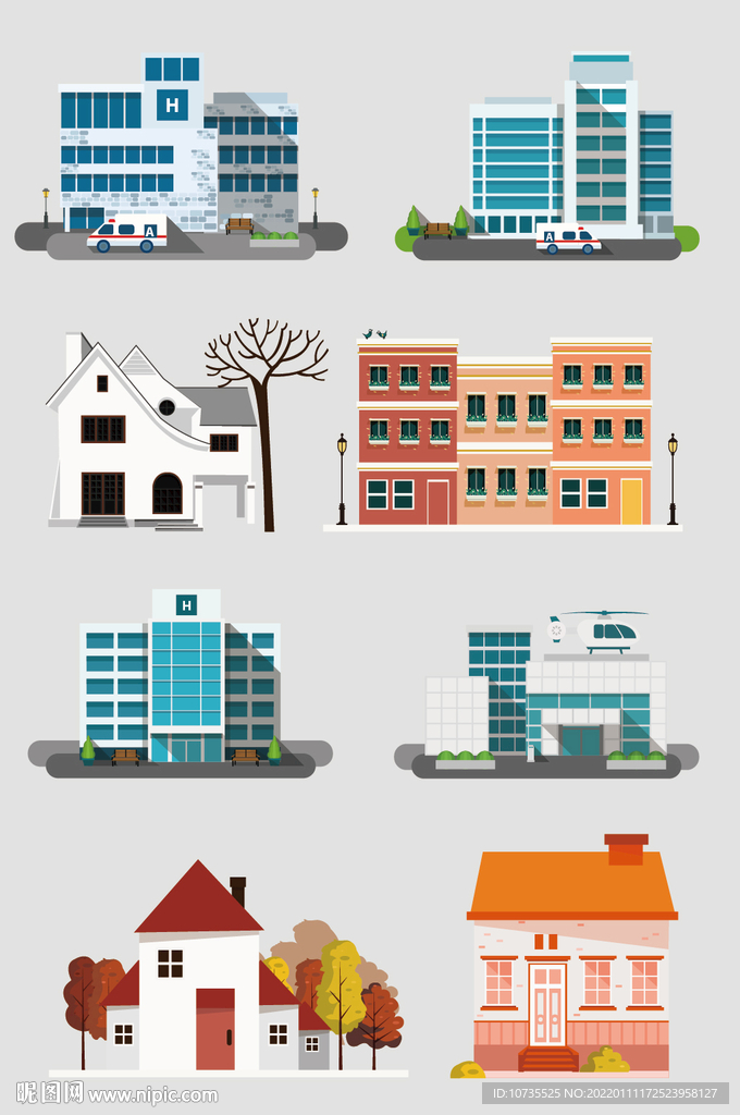 矢量现代建筑房子医院