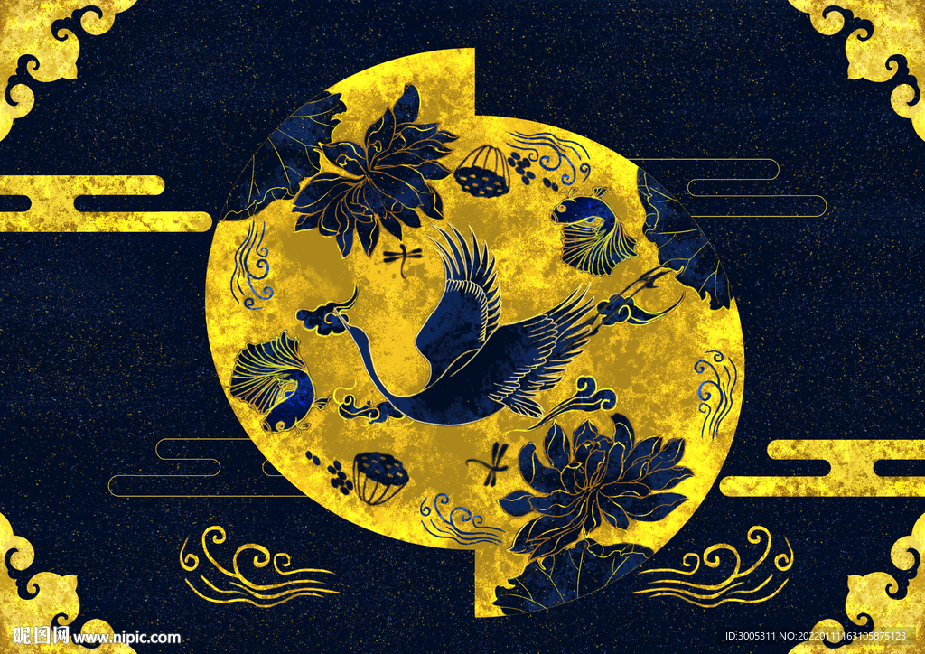 装饰画 牡丹花 仙鹤 中国风