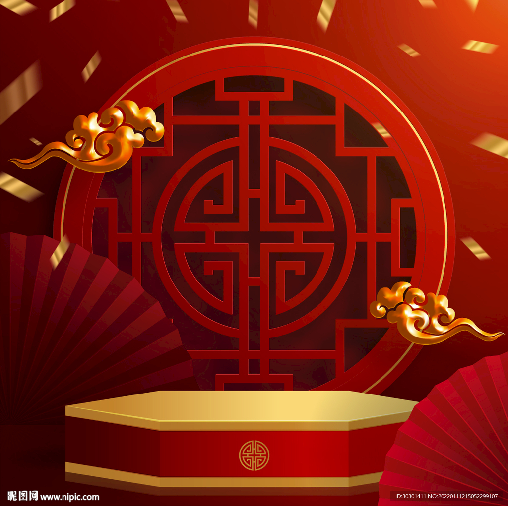 红色国潮展台海报背景