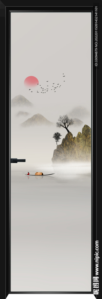 高清分层透明底平开门玻璃打印图