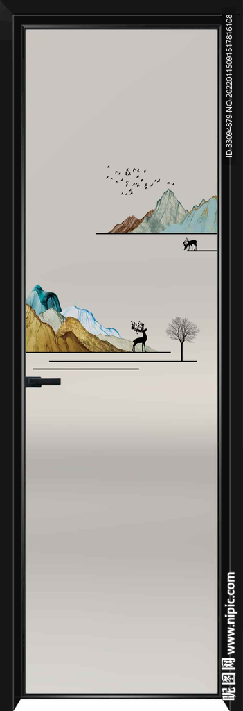 高清分层透明底平开门玻璃打印图