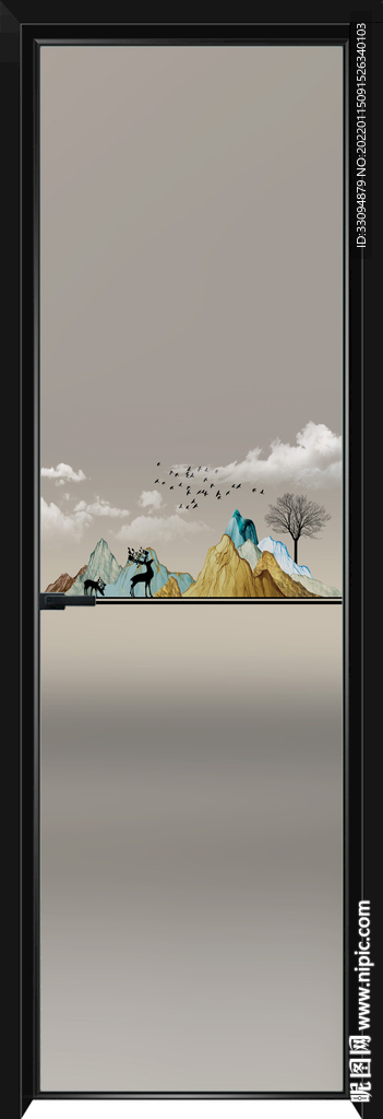 高清分层透明底平开门玻璃打印图