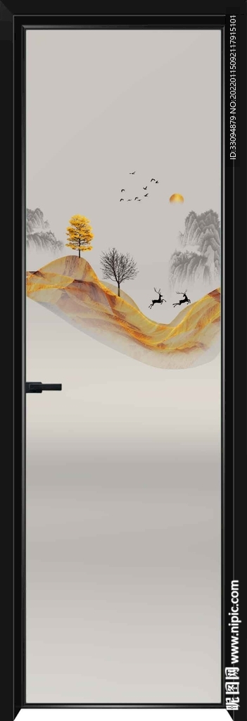 高清分层透明底平开门玻璃打印图