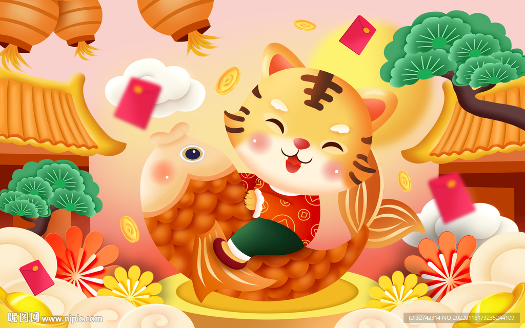 2022虎年老虎贺岁插画海报