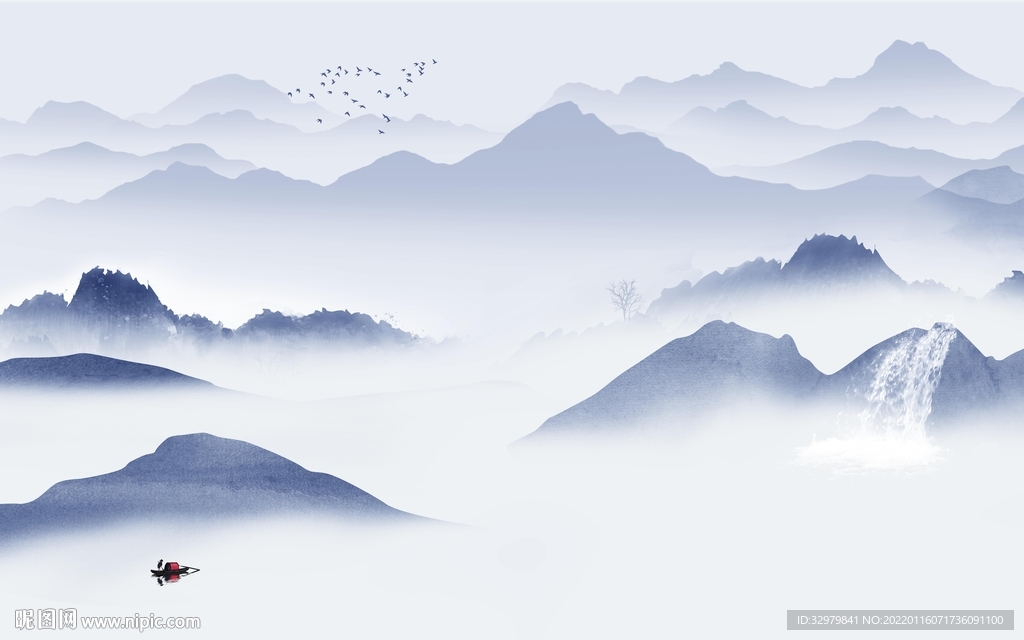 别墅简约背景山水 TIF分层