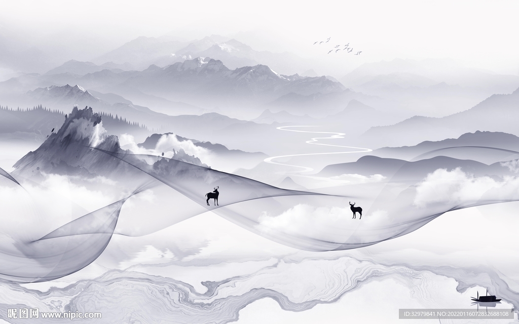 意境 简约背景山水 TIF分层