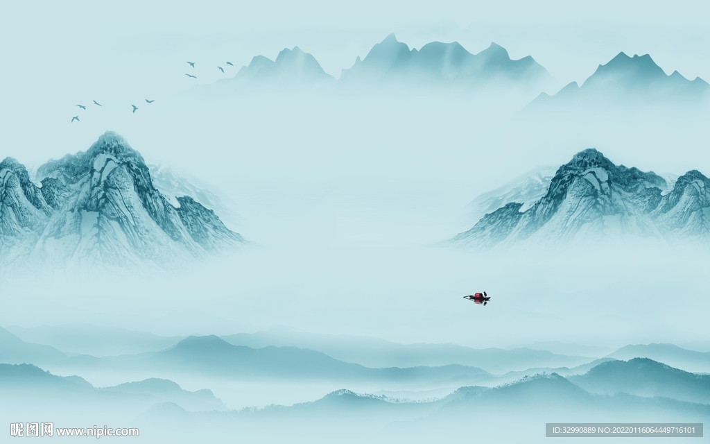 新款电视中式山水 TIF分层