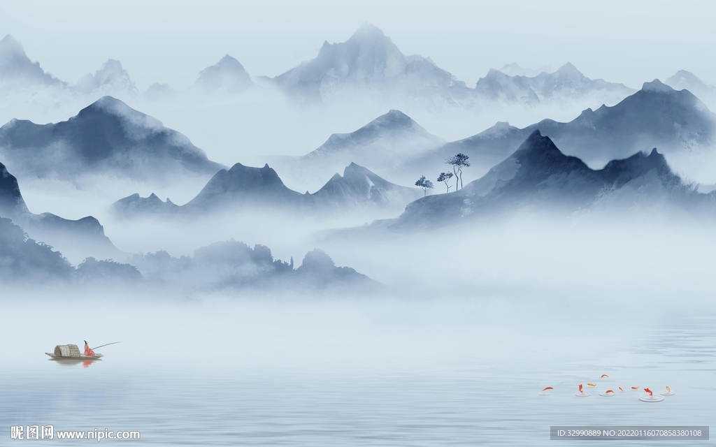 高端电视中式山水 TIF分层