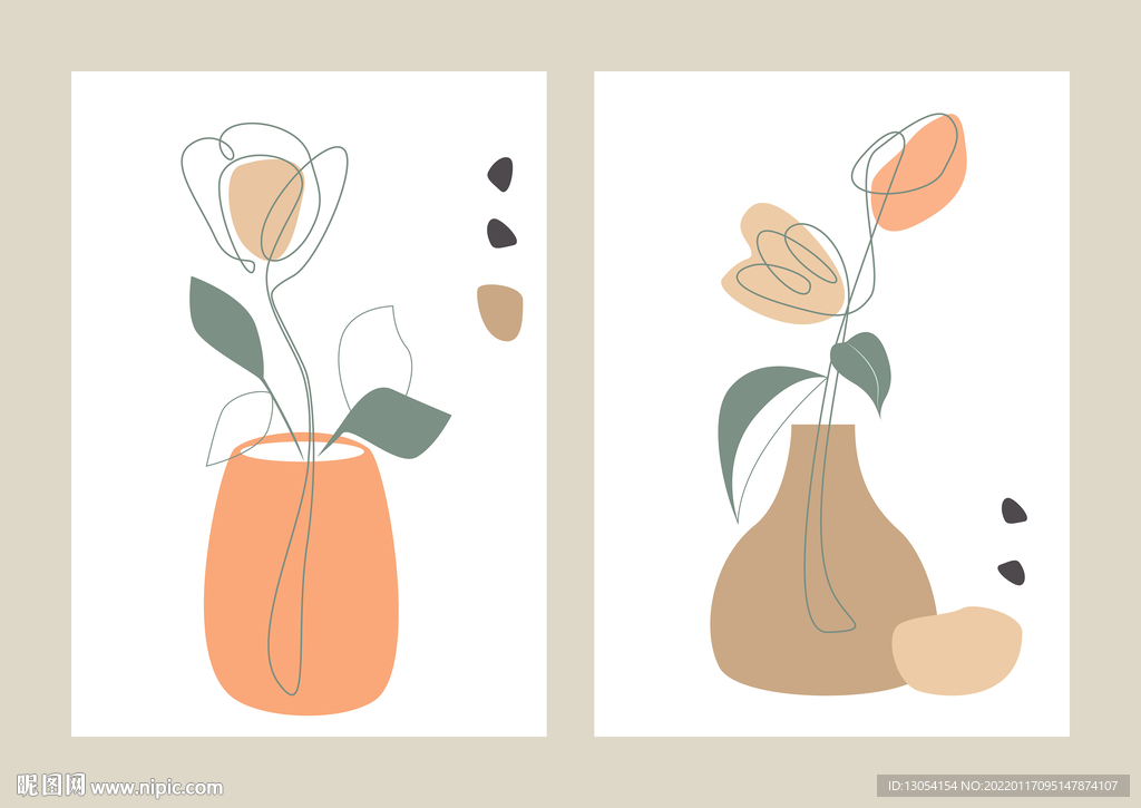 抽象手绘植物盆栽花卉装饰无框画