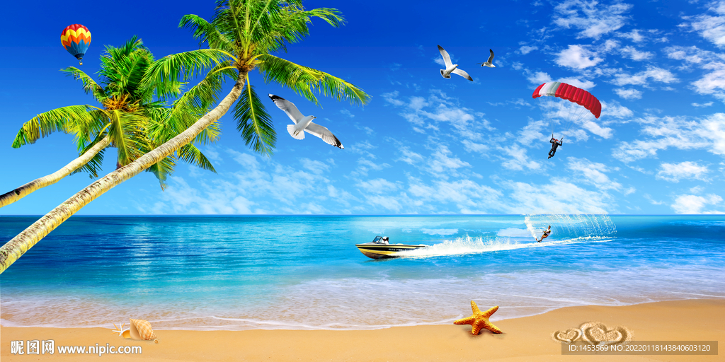 蓝天白云沙滩大海