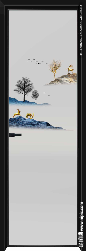 高清分层透明底平开门玻璃打印图