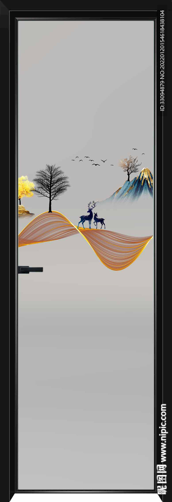 高清分层透明底平开门玻璃打印图
