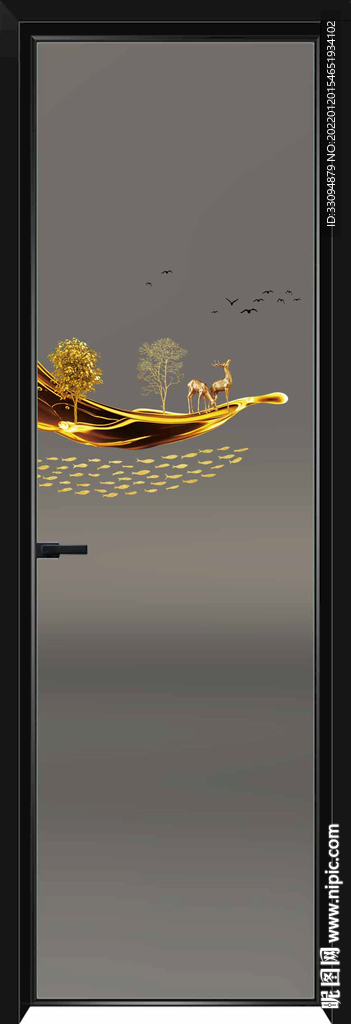 高清分层透明底平开门玻璃打印图